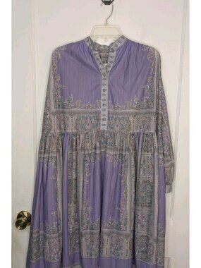 VTG 70s Hal Ferman Paisley Dress Size 10 Purple Cottagecore Boho Prairie Union
